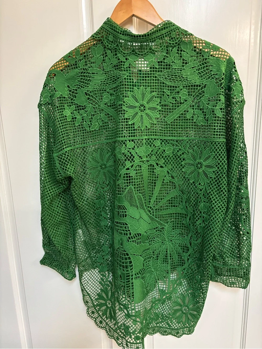 Farm Rio Green Landscape Guipure Blouse / Button Up Shirt size Small - Picture 2 of 9